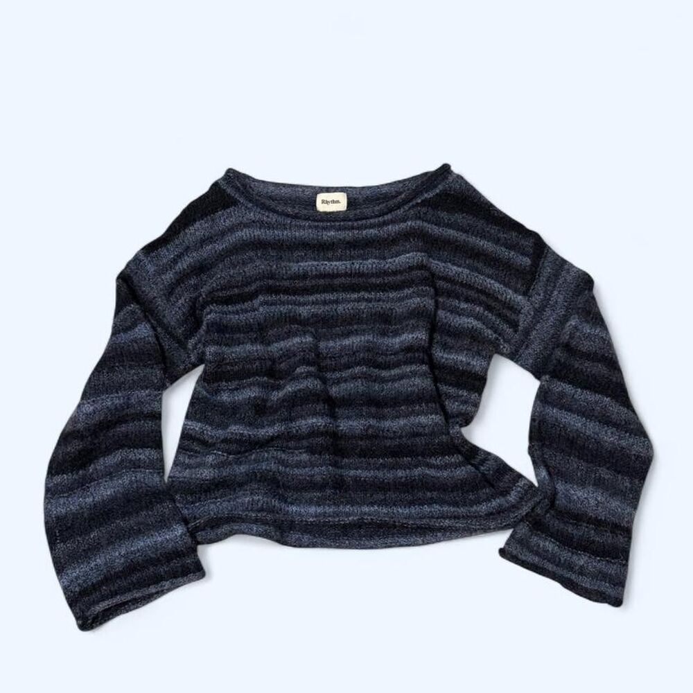 Rhythm Women's Blue and Navy Striped Knit Sweater